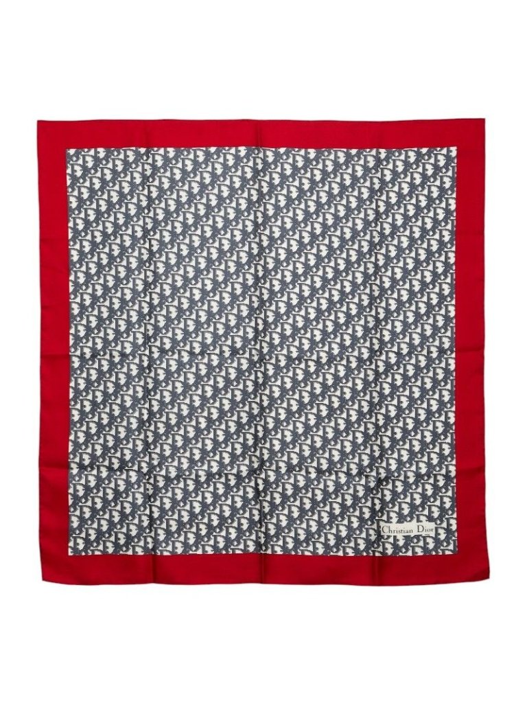 Dior Trotter Scarf Red Navy White Silk